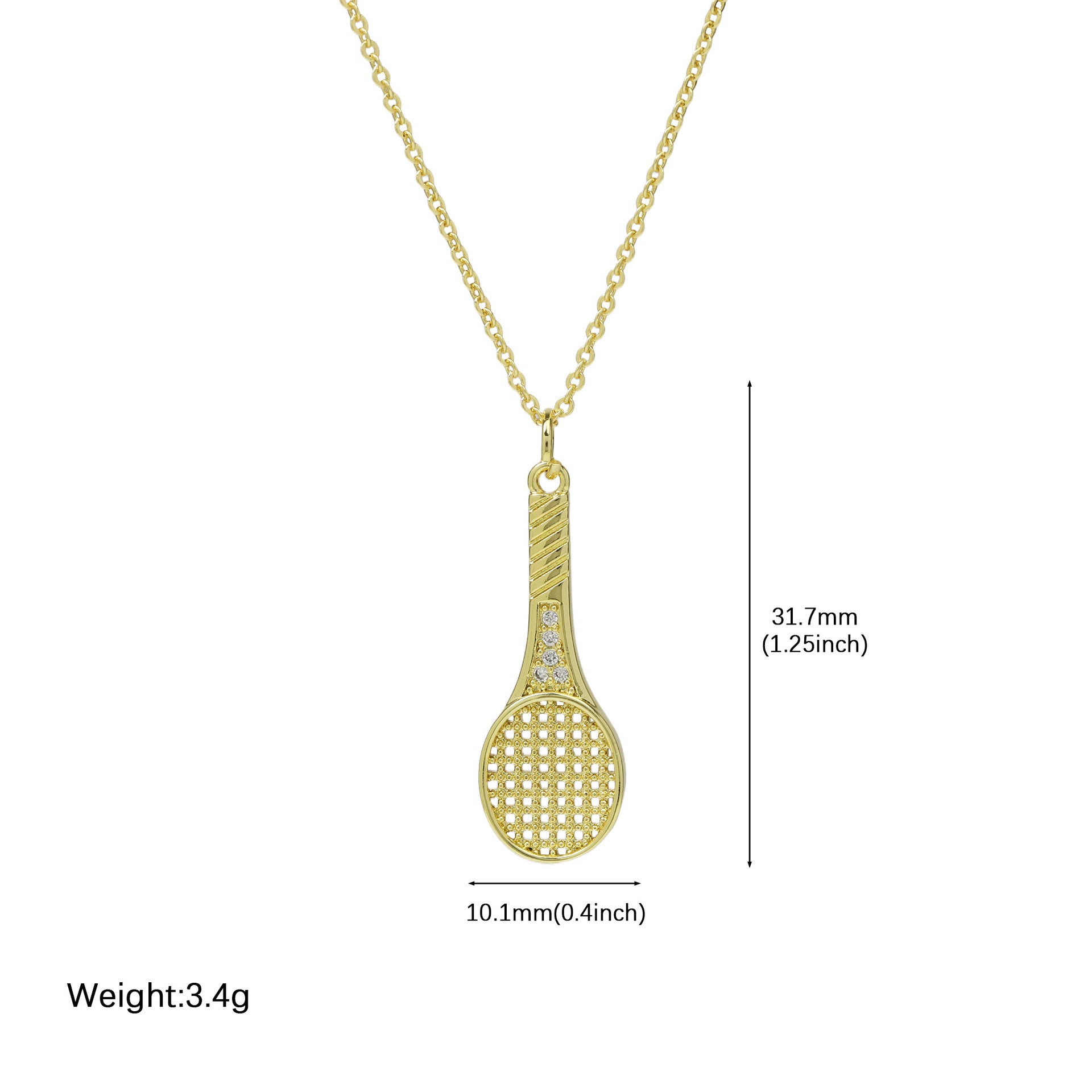 Simple Gold Plated Zirconia Tennis Racket Necklace 6W6JNC394L
