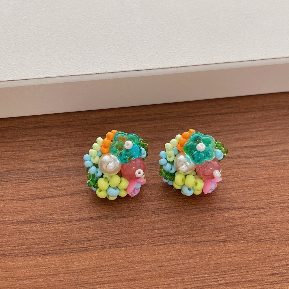 Dopamine Multi-Color Beaded Flower Stud Earrings 6W6JER601