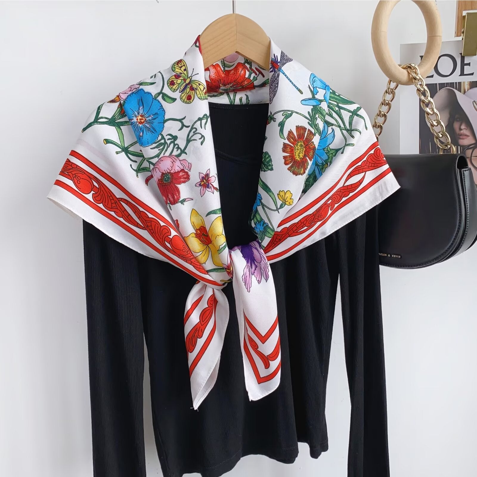 Vintage Floral Print Twill Silk Square Scarf MK2BW6W6NSI03