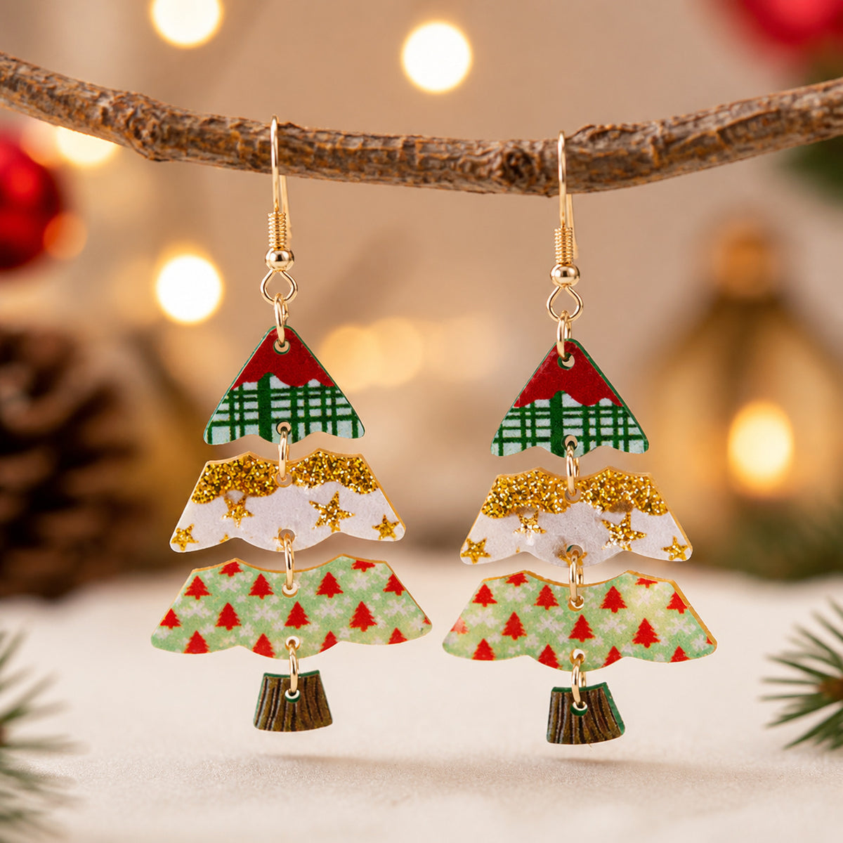 Cute Cartoon Print Christmas Tree Dangle Earrings 6W6JER679