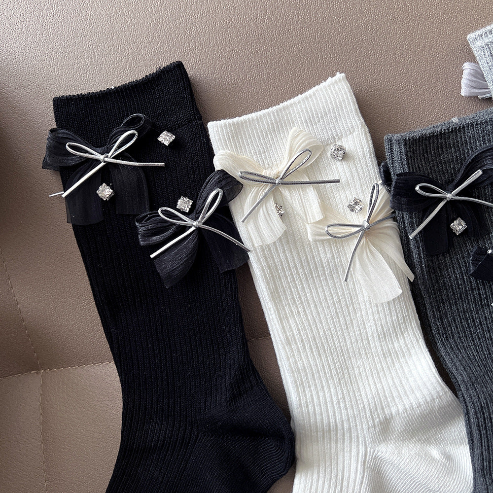 Sweet Bow Rhinestone Mid-Calf Socks 6W8FSO767