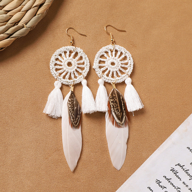 Bohemian Feather Tassel Earrings - DippedShop Wholesale - #4851