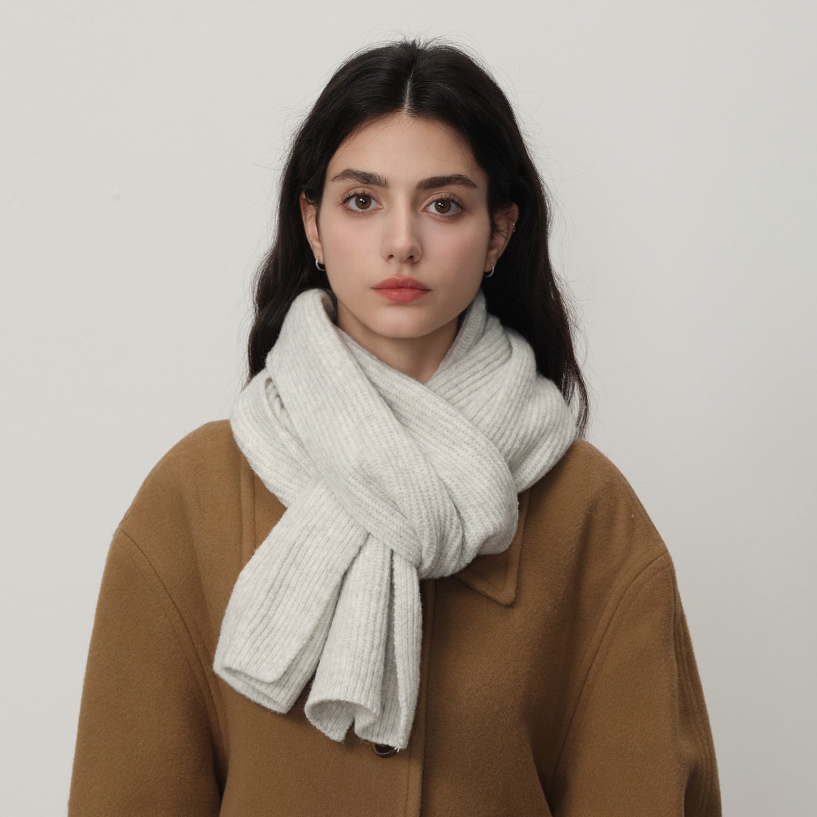 Versatile Solid Color Knit Wool Scarf 6W6NSW301