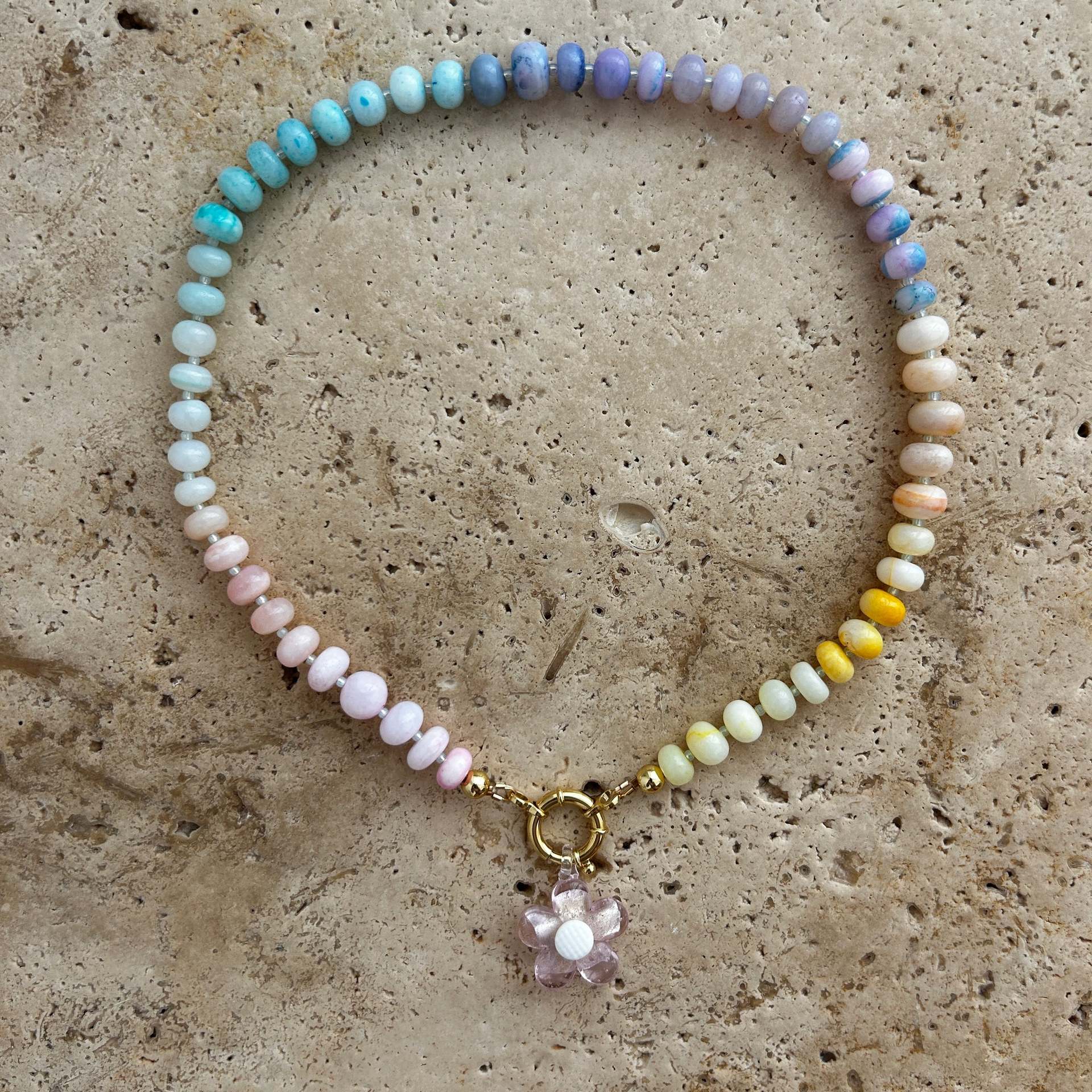 Handmade Multi-Color Flower Pendant Beaded Necklace 6W6JNC420L