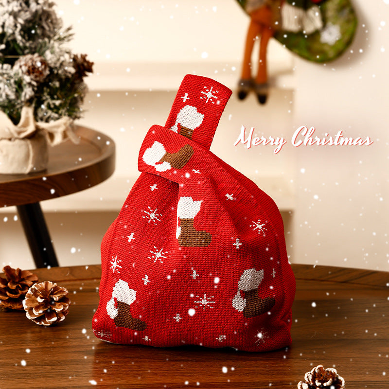 Cute Christmas Knitted Wrist Handbag Gift Bag 6W10BOB1350