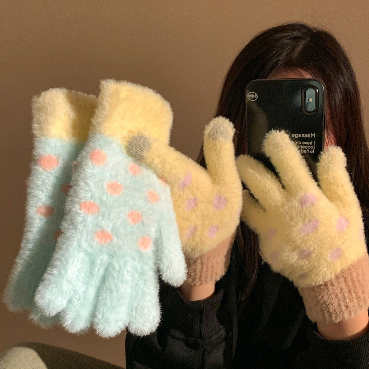 Polka Dot Knit Gloves - DippedShop Wholesale - #7651