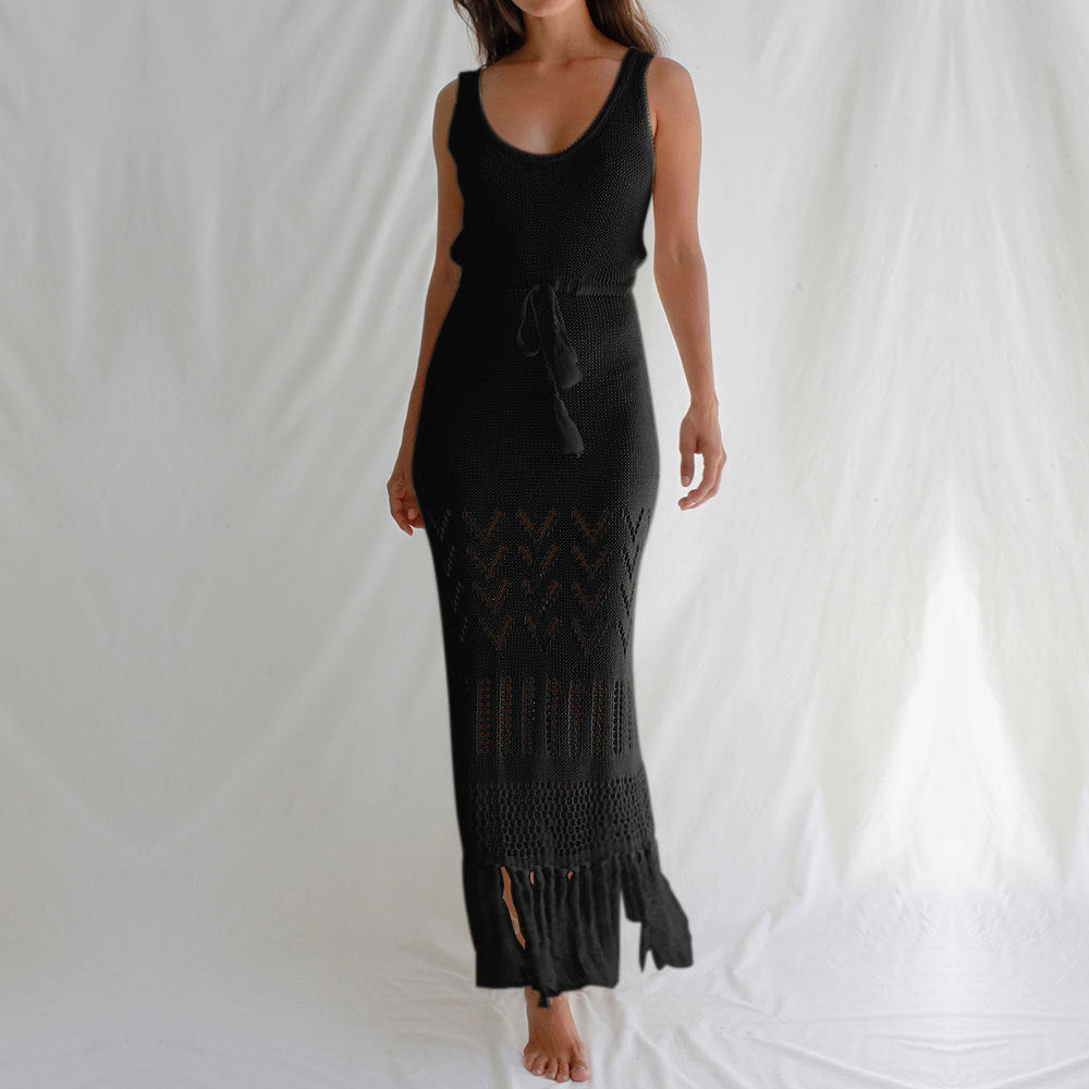 Solid Hollow Out Tassel Dress - DippedShop Wholesale - #3603