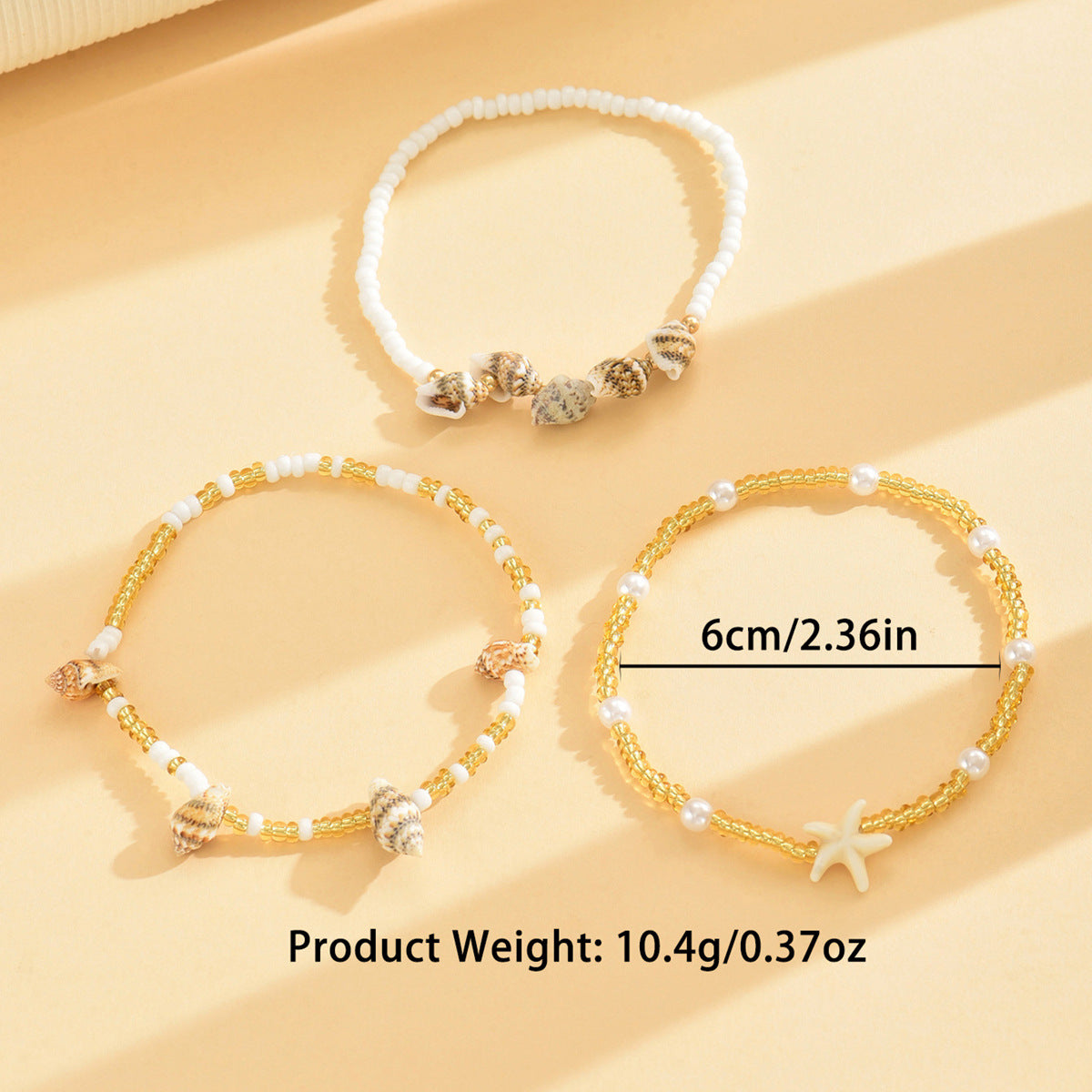 3pcs Natural Shell Bead Chain Anklets 8ZA6JAB41L
