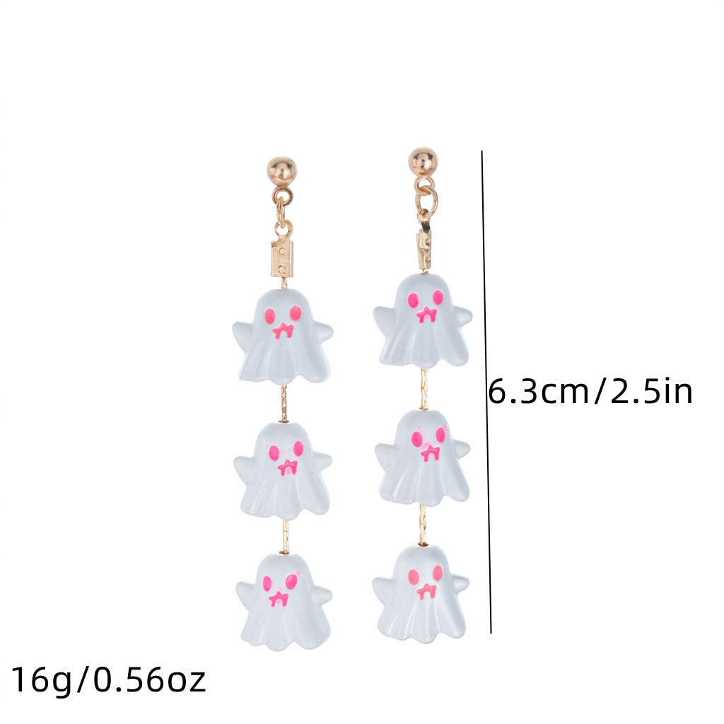 Halloween Rhinestone Skeleton Ghost Tassel Earrings 6W6JER550