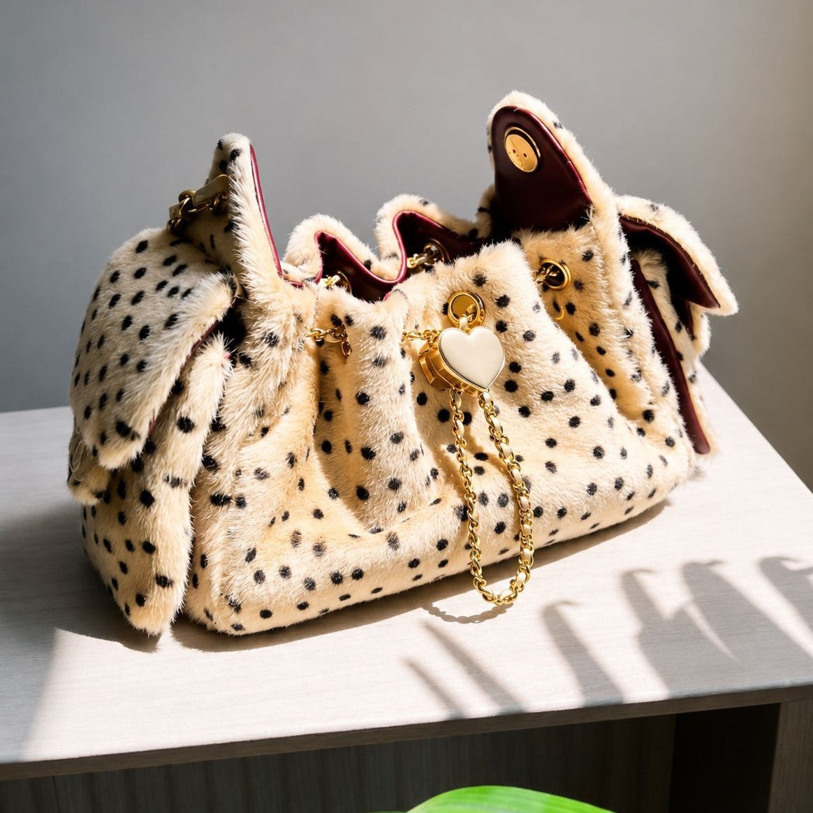Plush Polka Dot Chain Crossbody Shoulder Bag 6W10BBG2404