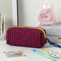 Retro Color Contrast Plaid Portable Pencil Pouch 6S10BOB1043