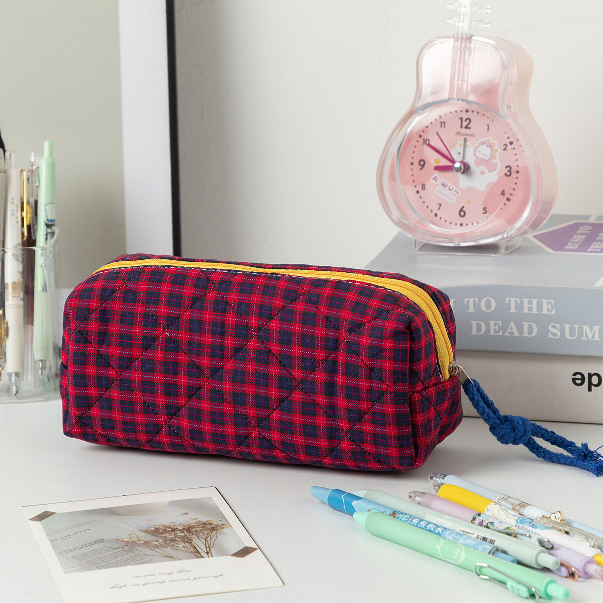 Retro Color Contrast Plaid Portable Pencil Pouch 6S10BOB1043