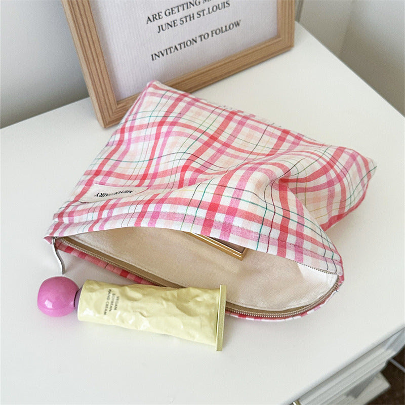 Fresh Plaid Print Large Capacity Cosmetic Bag 6C5CO273