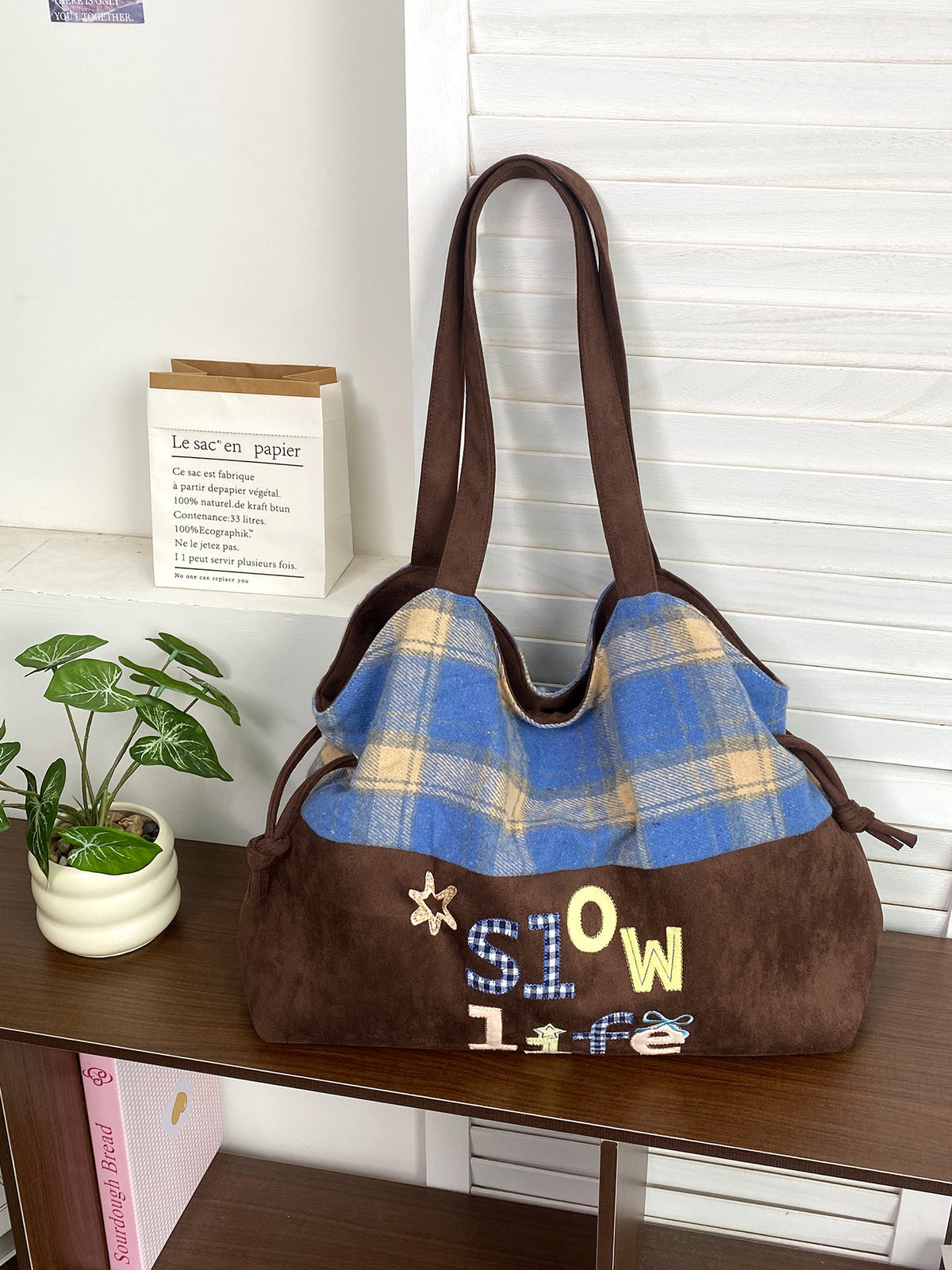 Plaid Drawstring Shoulder Bag - DippedShop Wholesale - #2899