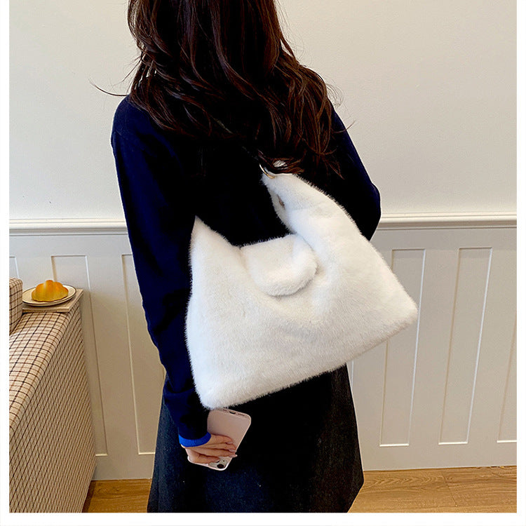 Minimalist Solid Color Large Capacity Plush Shoulder Bag 6W10BBG1927