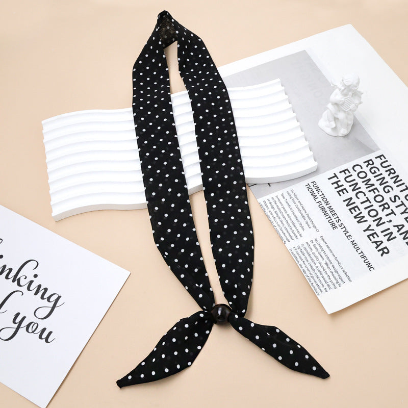 Cute Polka Dots Beaded Decor Silk Scarf 6W6NSI214