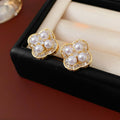 Chic Rhinestones Bowknot Pearl Pendant Earrings 6W6JER802