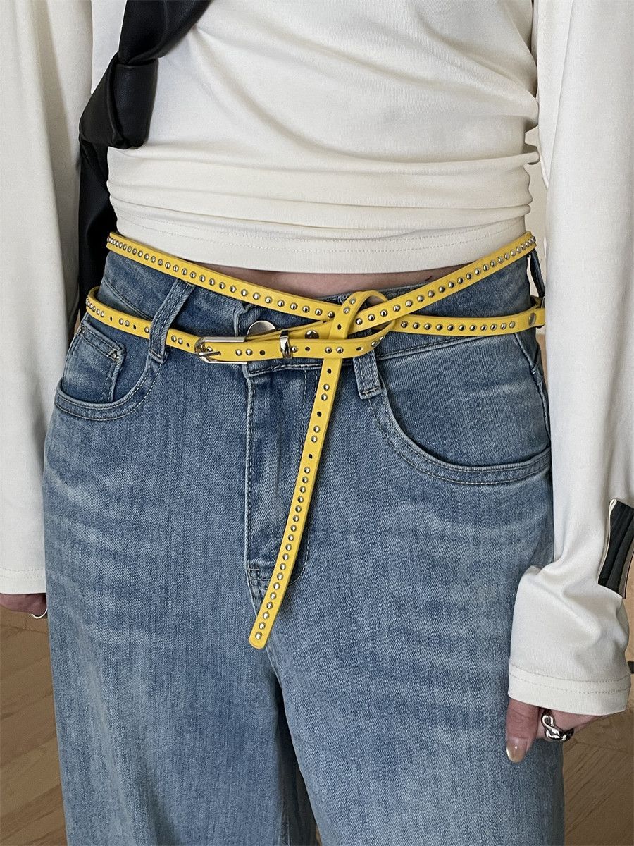 Stylish Double Layered Rivet Leather Belt 6W6JBT143