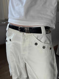 Stylish Silver Circle Versatile Adjustable Leather Belt 6W6JBT152