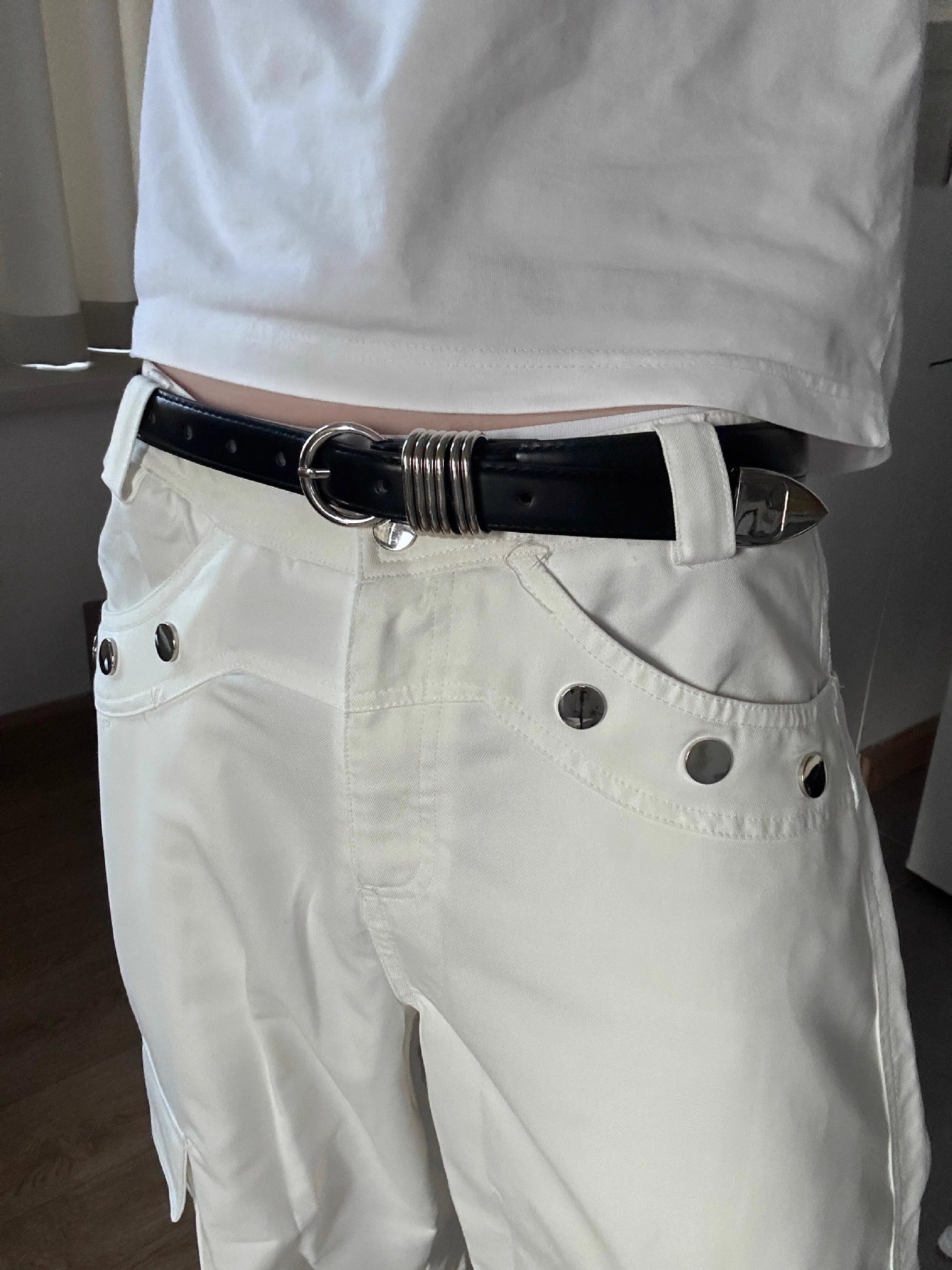 Stylish Silver Circle Versatile Adjustable Leather Belt 6W6JBT152