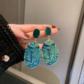 Trendy Blue Irregular Textured Dangle Earrings 6W6JER737
