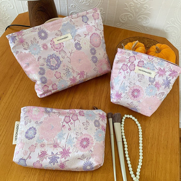 Minimalist Floral Jacquard Poratable Travel Cosmetic Bag MK2BW6W10BOB388