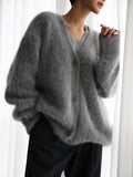 V-Neck Loose Mohair Cardigan - DippedShop Wholesale - #8531