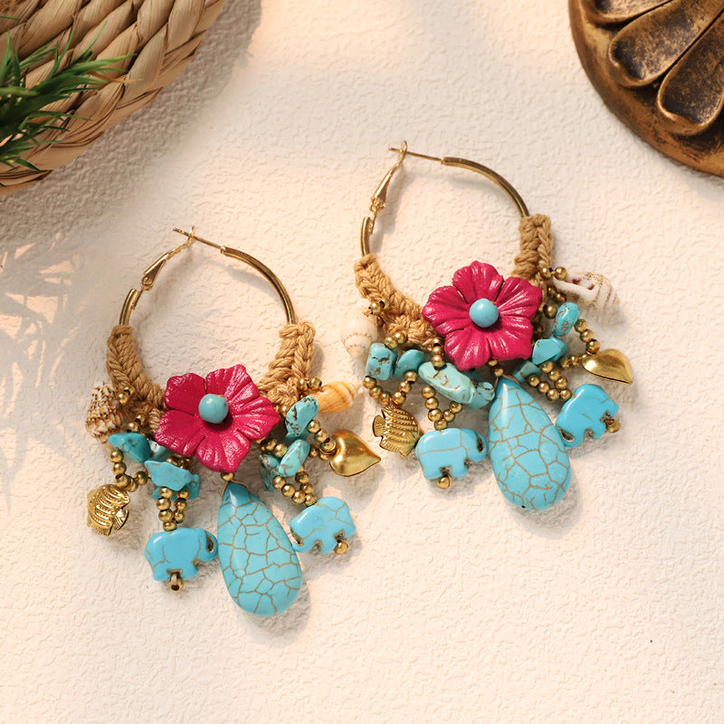 Bohemian Flower Bead Hoop Earrings - DippedShop Wholesale - #4739