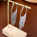 Stylish Gold Plated Long Tassel Hoop Earrings 6W6JER705