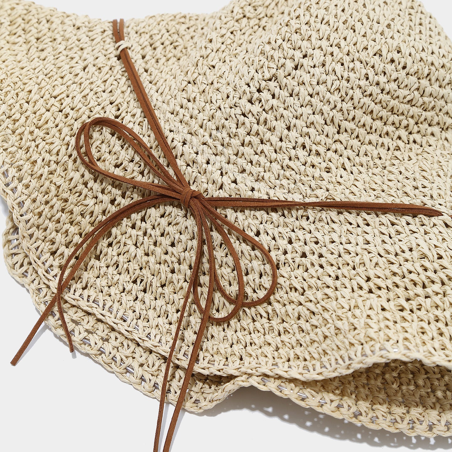 Bow Knot Hollow Crochet Straw Bucket Hat 8BK6HAT178L