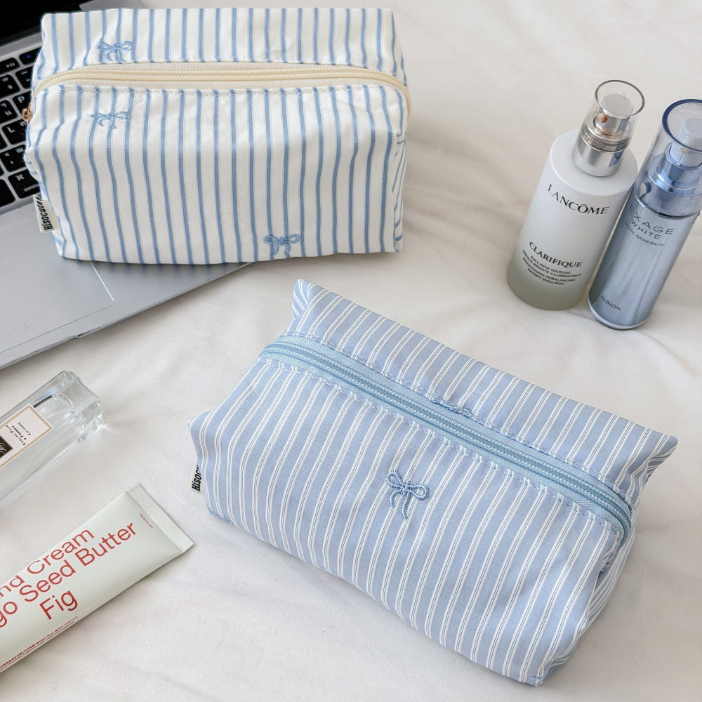 Striped Bowknot Cosmetic Bag - DippedShop Wholesale - #0355
