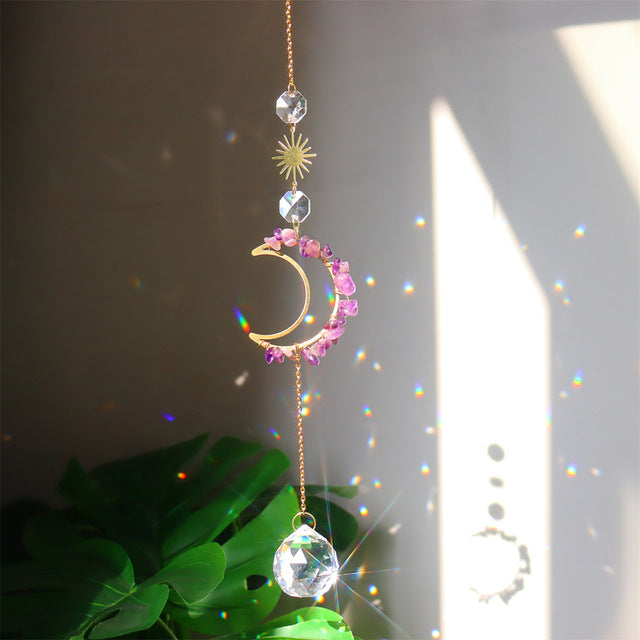 Natural Stone Moon Crystal Hanging - DippedShop Wholesale - #2579