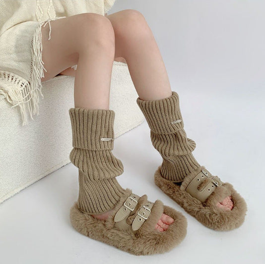 Trendy Metal Accent Ribbed Calf Warmer Socks 6W8FSO876