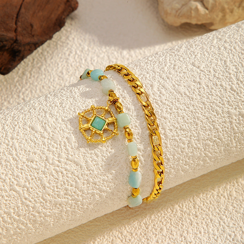 Fresh Double-Layer Beaded Chain Bracelet 6W6JBR521