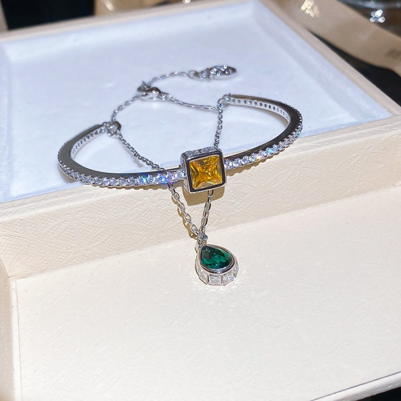Elegant Gold Plated Enamel Floral Open Bracelet 6W6JBR726