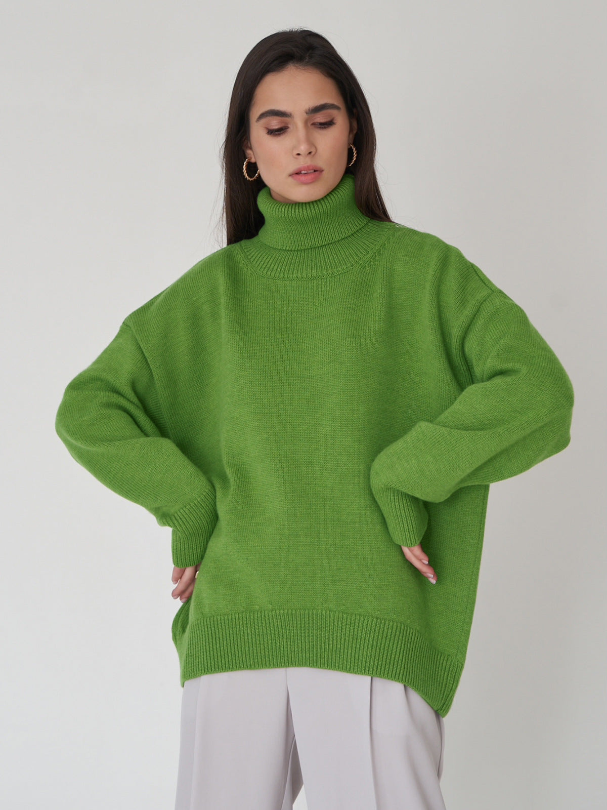 High Collar Loose Sweater - DippedShop Wholesale - #1459