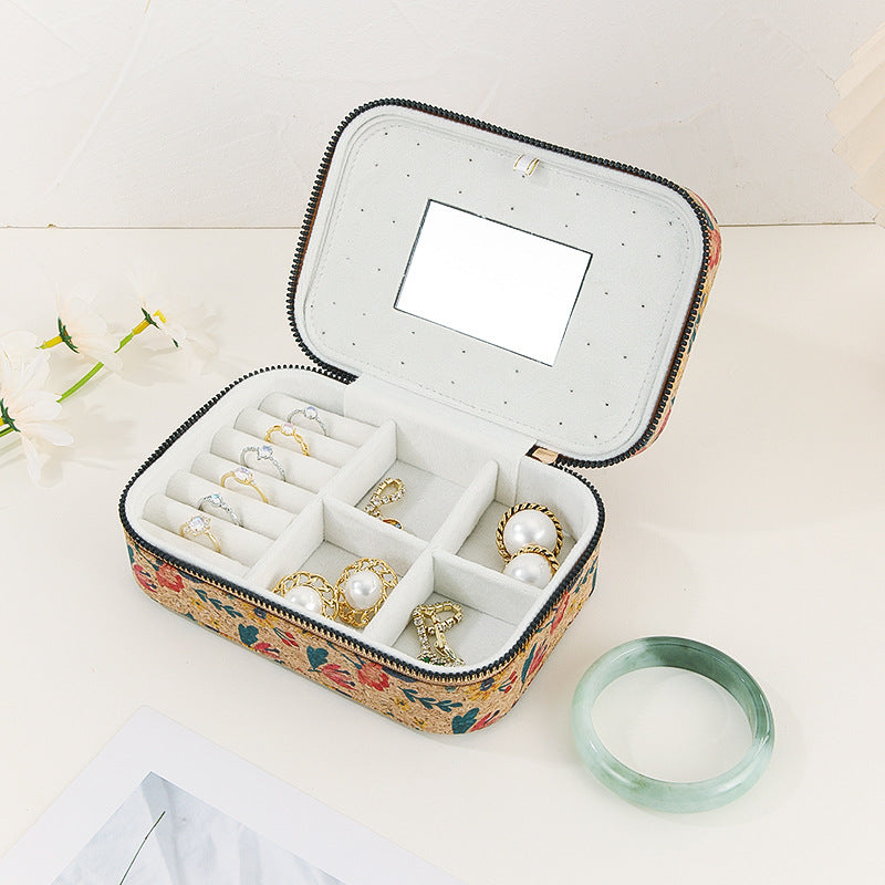 Vintage Floral Cork Large Capacity Jewelry Case DP25F865