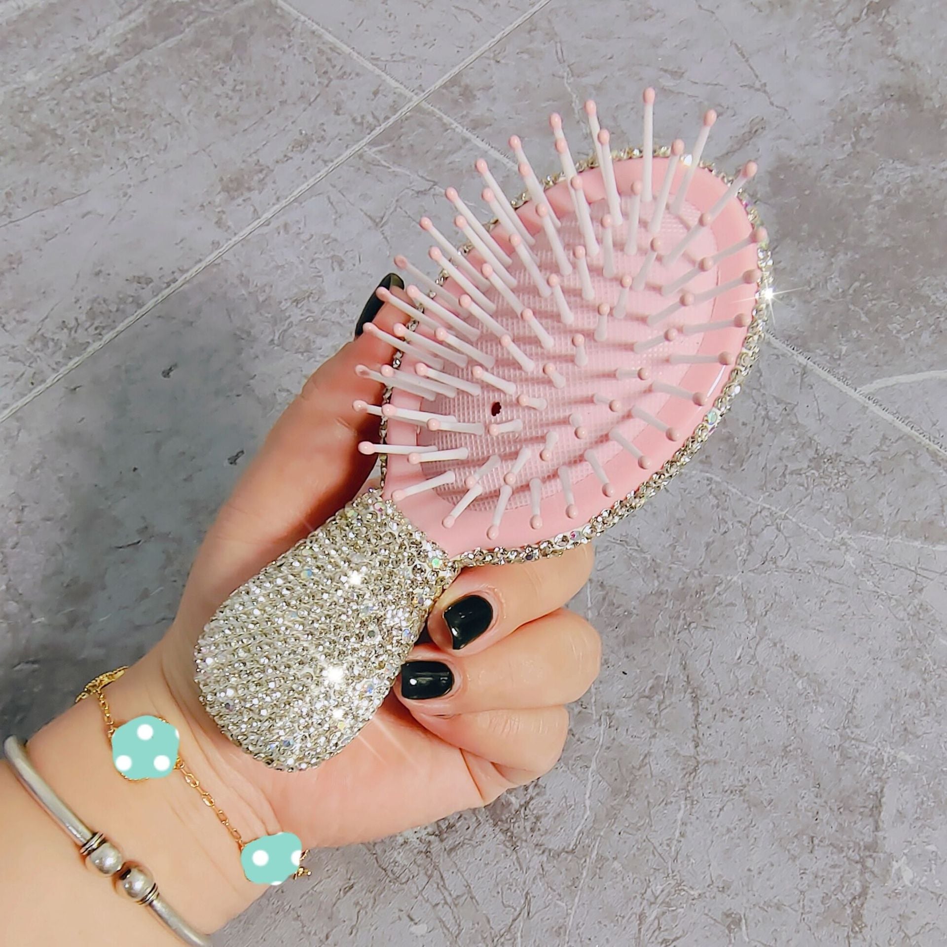 Rhinestone Mini Cushion Comb Portable Hair Brush 6C5CB160