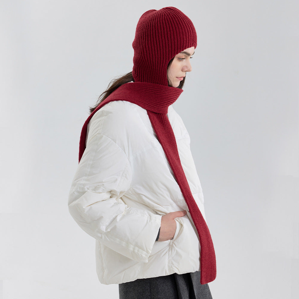 Minimalist Thermal Solid Color Knitted Hooded Scarf DP25H690