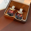 Wine Red Crystal Square Stud Earrings 6W6JER787