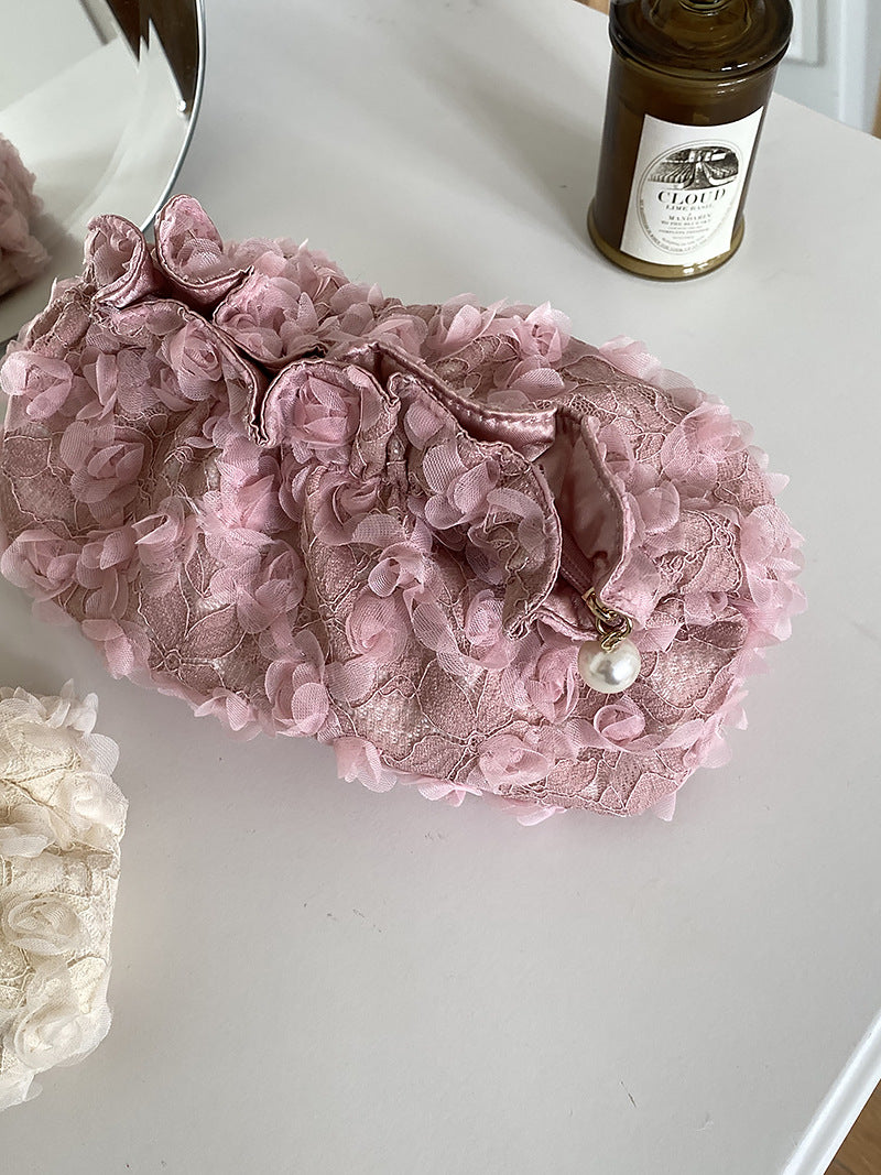Flower Lace Pearl Cosmetic Bag - DippedShop Wholesale - #6771