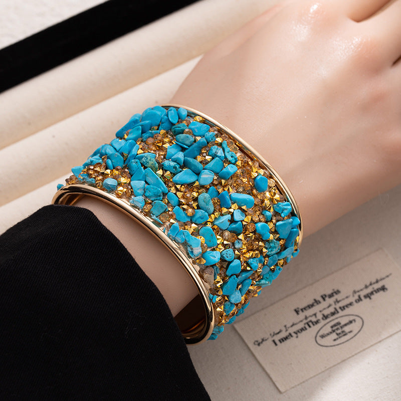 Boho Style Colorful Stone Open Cuff Bracelet 6W6JBR581