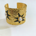 Stylish Pearl Gold Plated Wide Open Cuff Bracelet 6W6JBR617