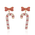 Rhinestone Santa Claus Candy Cane Bow Dangle Earrings 6W6JER690
