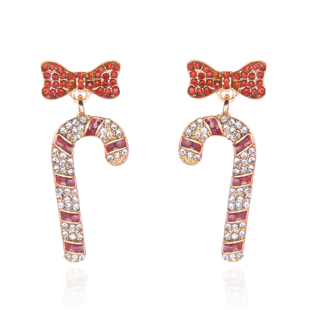 Rhinestone Santa Claus Candy Cane Bow Dangle Earrings 6W6JER690