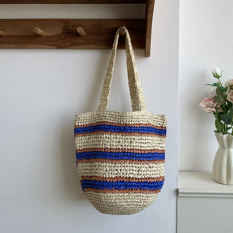 Minimalist Color Block Straw Woven Handbag MK2BK6W10BBG10