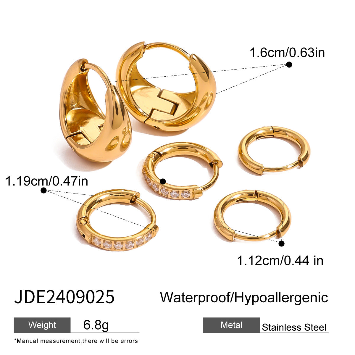 Gold Plated Rhinestone Hoops - DippedShop Wholesale - #7171
