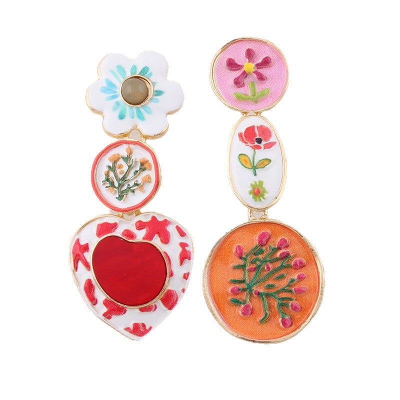 Sweet Asymmetrical Colorful Flower Dangle Earrings 6W6JER611