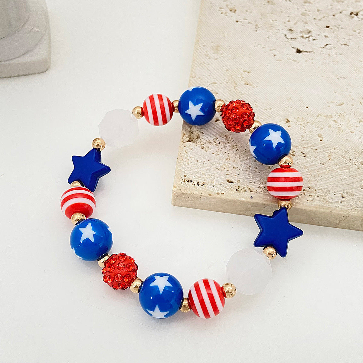 Vintage Gold Plated American Flag Pendants Chain Bracelet 8ZA6JBR130T