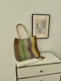 Color Block Straw Tote Bag - DippedShop Wholesale - #3587